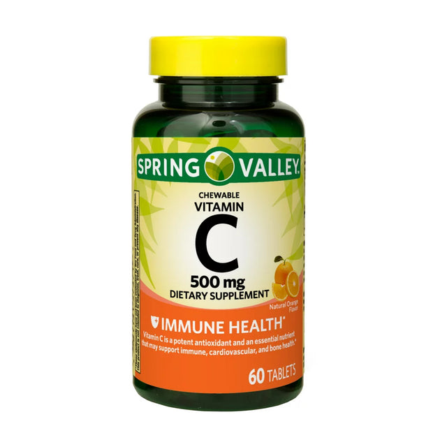 Spring Valley Vitamin C Immune Health Dietary Supplement Chewable Tablets, Orange, 500 Mg, 60 Count