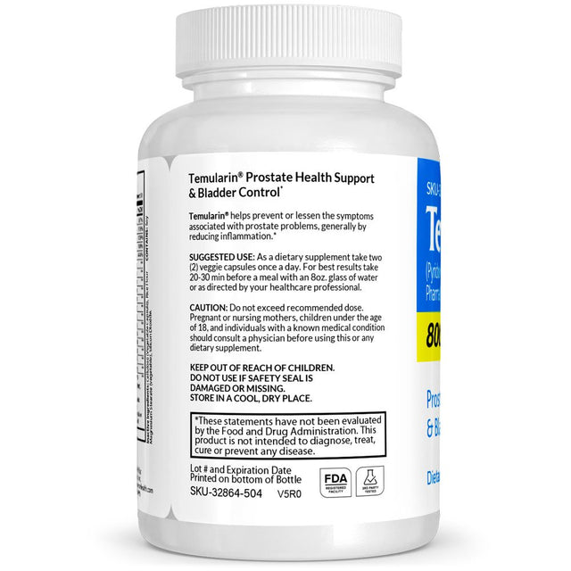 Temularin Pharmaceutical Grade OTC, Prostate Support, Natural Alternative Tamsulosin, No Side Effects, Vitasource