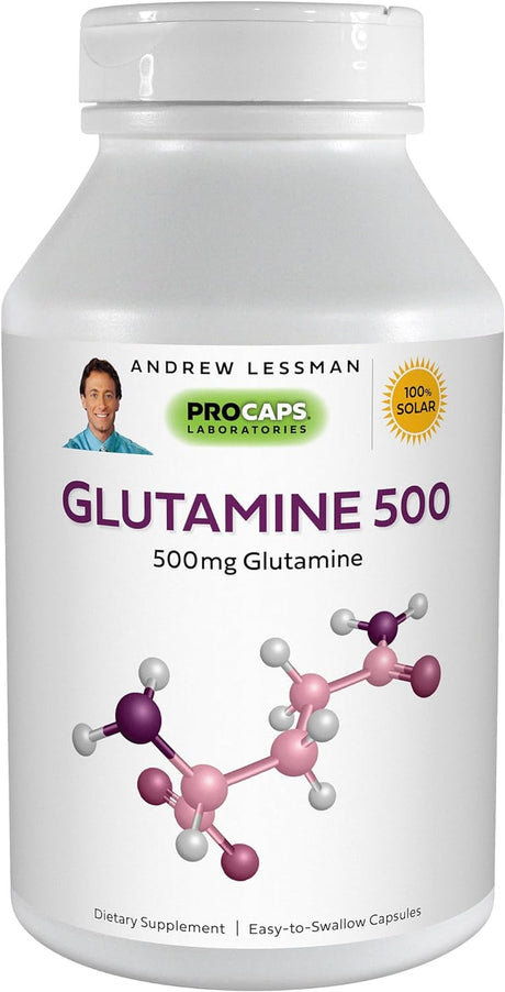 ANDREW LESSMAN Glutamine 500 Mg - 120 Capsules - Free Form Amino Acid. Supports Skeletal Muscle and Gastrointestinal Health. Maintains Healthy Kidneys, Liver, Heart & Brain. Easy-To-Swallow Capsules.