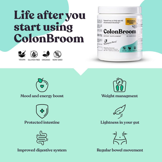 Colonbroom Psyllium Husk Colon Cleanser Vegan Gluten Free Fiber Supplement Cleanse 60 Servings