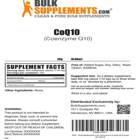 Bulksupplements.Com Coenzyme Q10 (COQ10) Powder - Antioxidant Powder - COQ10 Powder - Raw CO Q 10 (25 Grams - 0.88 Oz)