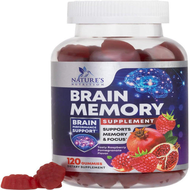 Nootropic Brain Booster Memory Supplement Gummy for Concentration & Mental Focus - Brain Health & Energy with B12, Phosphatidylserine, Coffee Extract, Nature'S Vitamins for Men & Women - 120 Gummies