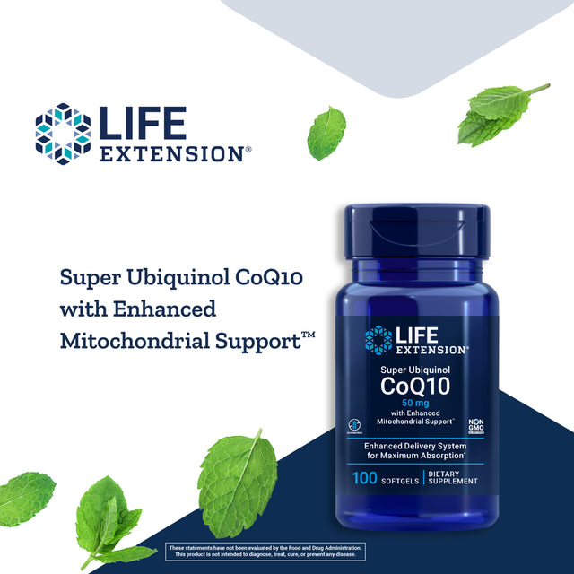 Life Extension Super Ubiquinol Coq10 50Mg with Enhanced Mitochondrial Support – Coenzyme Q10 Supplement for Heart, Brain Health, Energy Support Supplement – Gluten-Free, Non-Gmo – 100 Softgels