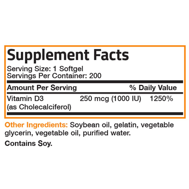 Bronson Vitamin D3 1000 IU, 200 Softgels