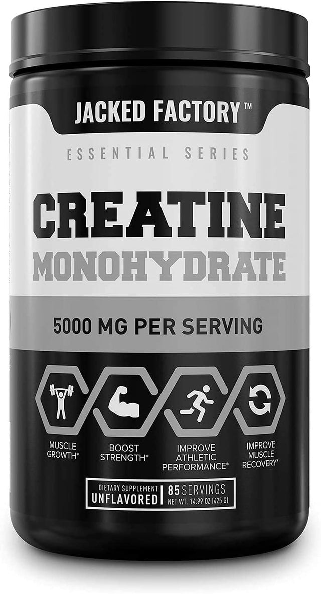 Jacked Factory Creatine Monohydrate 85Sv, BCAA Powder 30Sv, L-Glutamine Powder 100Sv - Unflavored