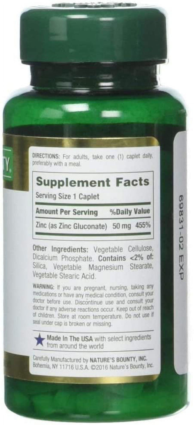 Nature'S Bounty Zinc 50 Mg Caplets 100 Ea (Pack of 4)