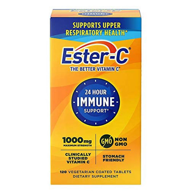 Ester-C Vitamin C 1000 Mg Coated Tablets, 120 Count, Immune System Booster, Stomach-Friendly Supplement, Gluten-Free