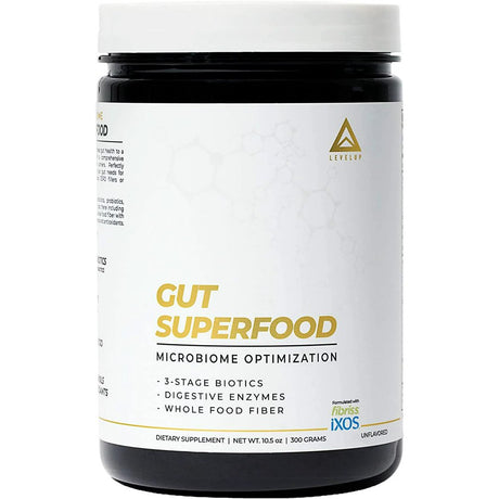 Levelup Gut Superfood, Fiber Supplement for Leaky Gut, Digestive Problems, Stomach Discomfort, Prebiotic Probiotic Postbiotic XOS Supplement, Gluten-Free, No Additives, Total Gut Health (Unflavored)