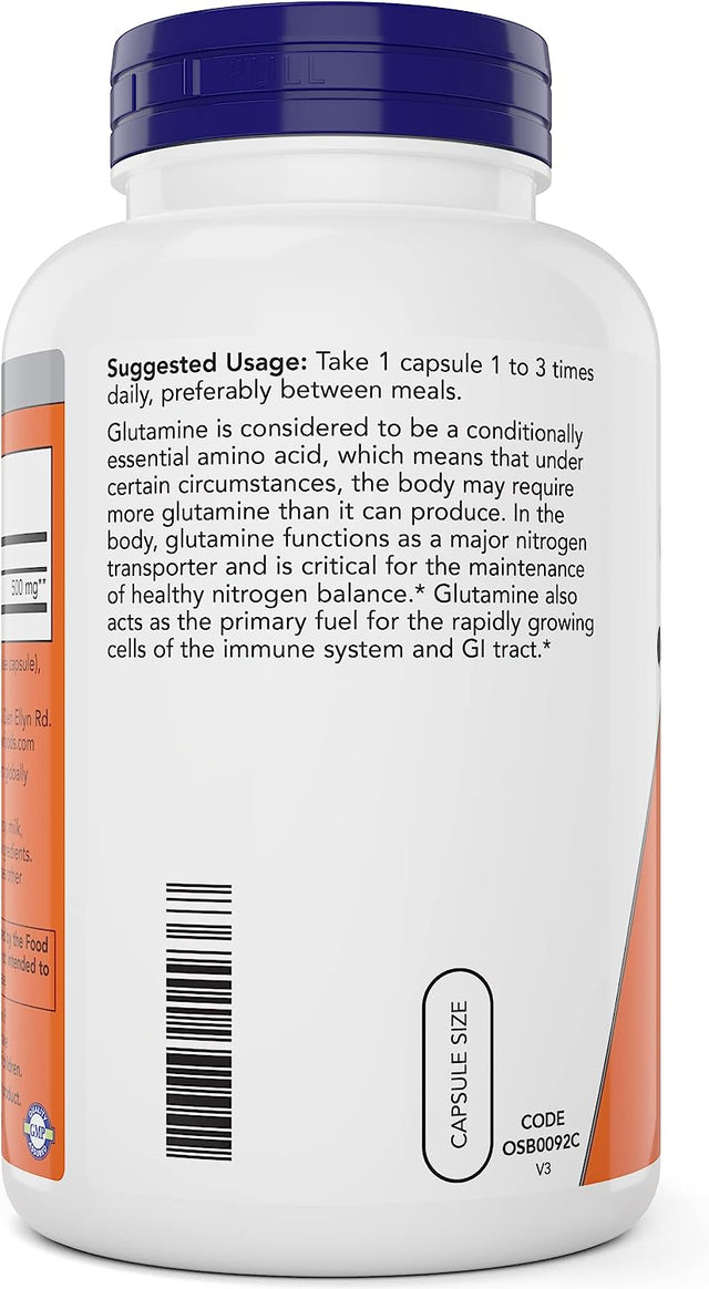 Now L-Glutamine 500Mg 300 Veg Capsules (Pack of 2) - Non-Gmo Supplement - Vegan Lglutamine 500 Mg Caps