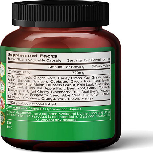 Fruits and Veggies Supplement, Made from 36 Superfood Ingredients, 2 Months Supply per Bottle, Improve Constipate, Gut & Digestive Health, Supports Balanced Nutrition