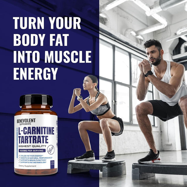 Premium L-Carnitine Tartrate Supplement - 1500Mg - Utilize Fat for Energy with Tartrate, Lean Muscle Gain, Boost Natural Energy, Support Metabolism & Fatigue, 120 Non-Gmo Pure L Carnitine Capsules