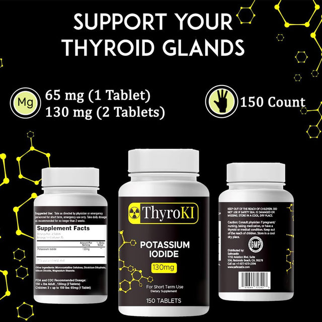 (Pack of 2) Thyroki Potassium Iodide Tablets Non-Gmo Fast Dissolving Tablets 130 Mg 300 Tablets (150 Tablets/Pack) | Ki Pills Iodine Tablets ✅| anti Nuclear Fallout Pills | Thyroid Support✅