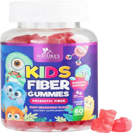 Kids Fiber Gummy Bears Supplement - Daily Prebiotic Fiber for Kids, Supports Regularity, Digestive Health & Immune Support, Nature'S Plant Based Chicory Root Vitamins, Vegan, Berry Flavor, 60 Gummies