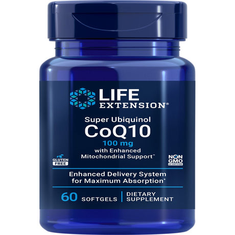 Life Extension Super Ubiquinol Coq10 with Enhanced Mitochondrial Support, Shilajit, Potent Heart Health & Cellular Energy Production Ultra-Absorbable, Gluten-No, Non-Gmo, 100Mg, 60 Softgels