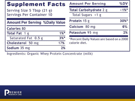 Premier Research Labs Whey Protein Powder - Amino Acid Protein - Low Heat Filtered - Kosher Drink Mix - 7.4 Oz