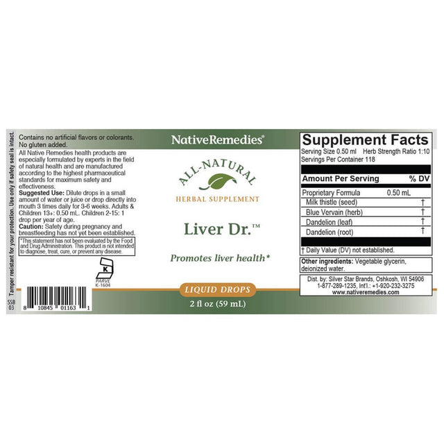 Nativeremedies Liver Dr. - All Natural Herbal Supplement Promotes Liver and Gallbladder Health and Functioning - 59 Ml