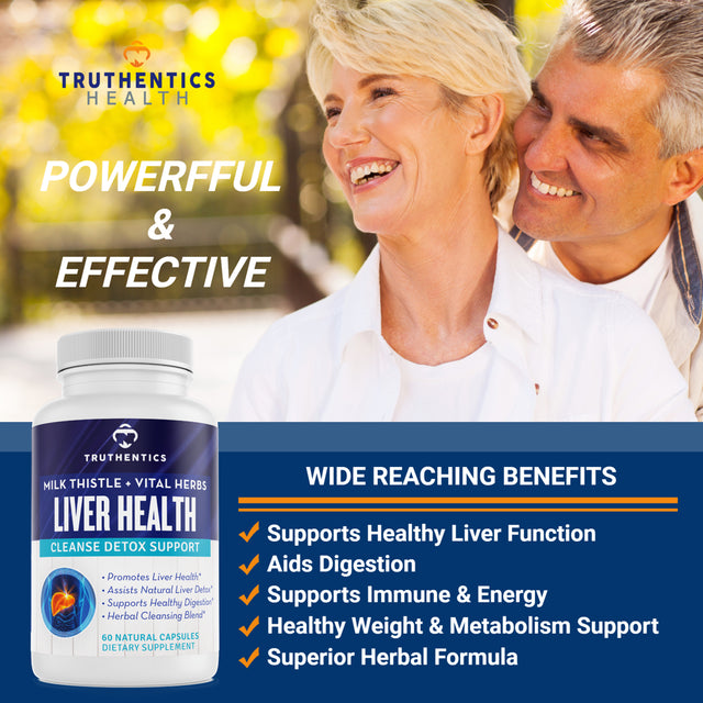 Truthentics Liver Health Support Supplement - Cleanse Detox & Repair Formula (2 Pack) with Milk Thistle Dandelion Root Chicory Root Turmeric Artichoke Extract - 120 Capsules