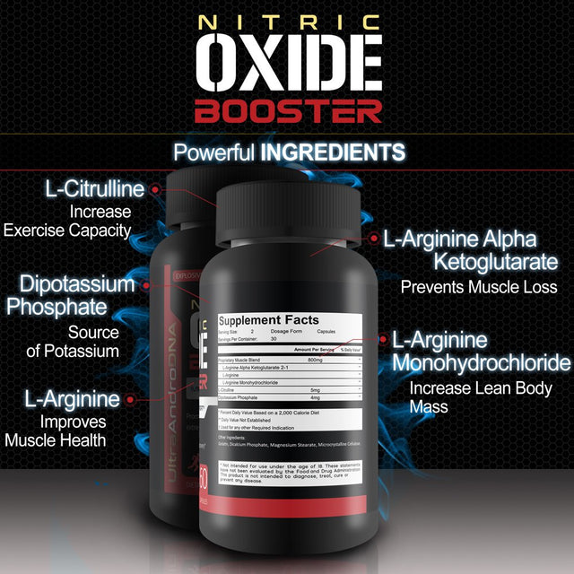 Nitric Oxide Booster - Ultra Andro Dna Muscle Pump Support - Increase Blood Flow - Expand Muscles - Improve Nutrient Delivery - Pre Workout Support - 30 Servings