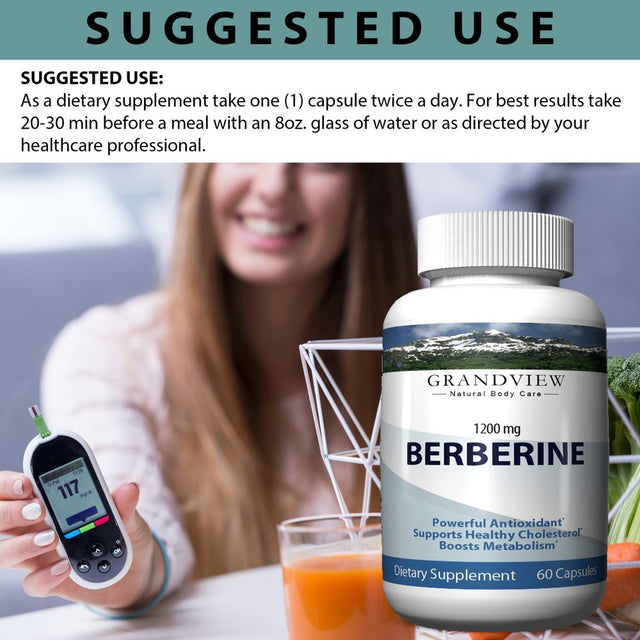 Berberine - All-Natural Herbal Supplement. Supports Weight Loss. Promotes Heart Health. May Help Healthy Blood Sugar. Powerful Antioxidant.