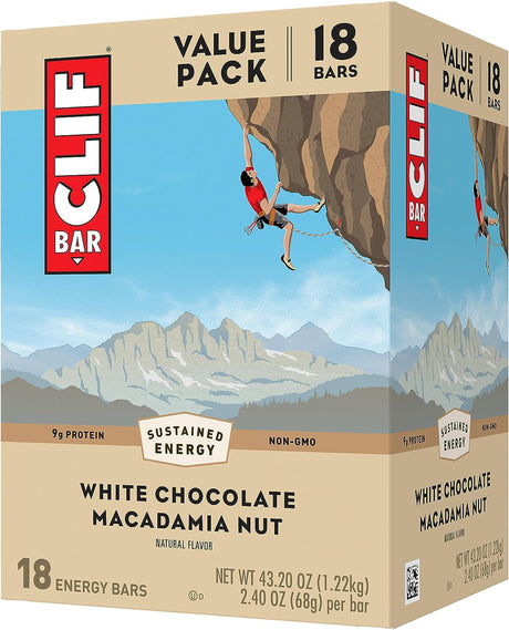 CLIF BAR - White Chocolate Macadamia Nut Flavor - Made with Organic Oats - 9G Protein - Non-Gmo - Plant Based - Energy Bars - 2.4 Oz. (18 Pack)