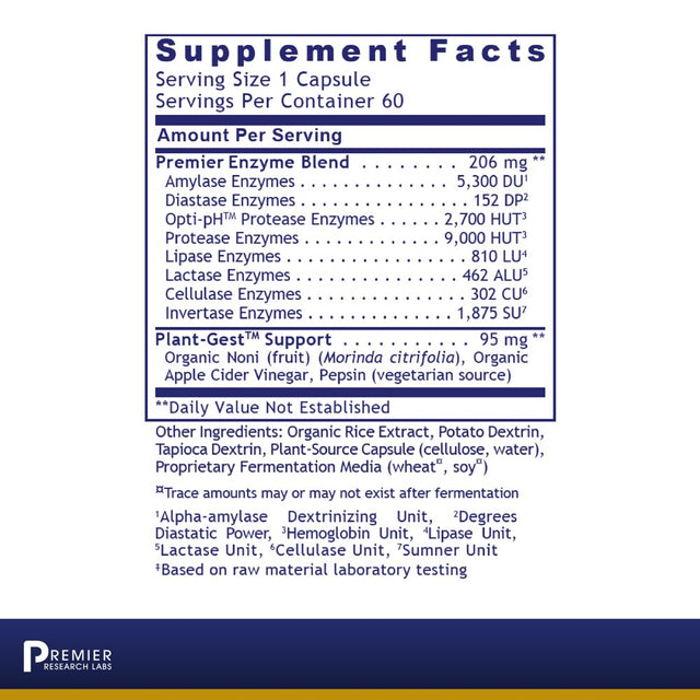 Premier Research Labs Digest - Full-Spectrum Formula to Support Digestive System - Gluten-Free, Non-Gmo, Vegan - 60 Plant-Source Capsules