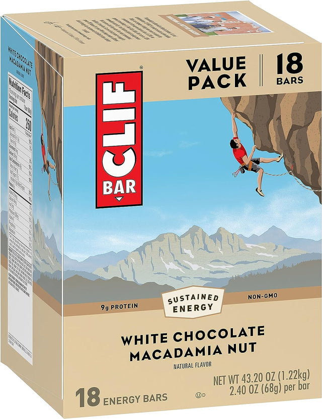 CLIF BAR - White Chocolate Macadamia Nut Flavor - Made with Organic Oats - 9G Protein - Non-Gmo - Plant Based - Energy Bars - 2.4 Oz. (18 Pack)