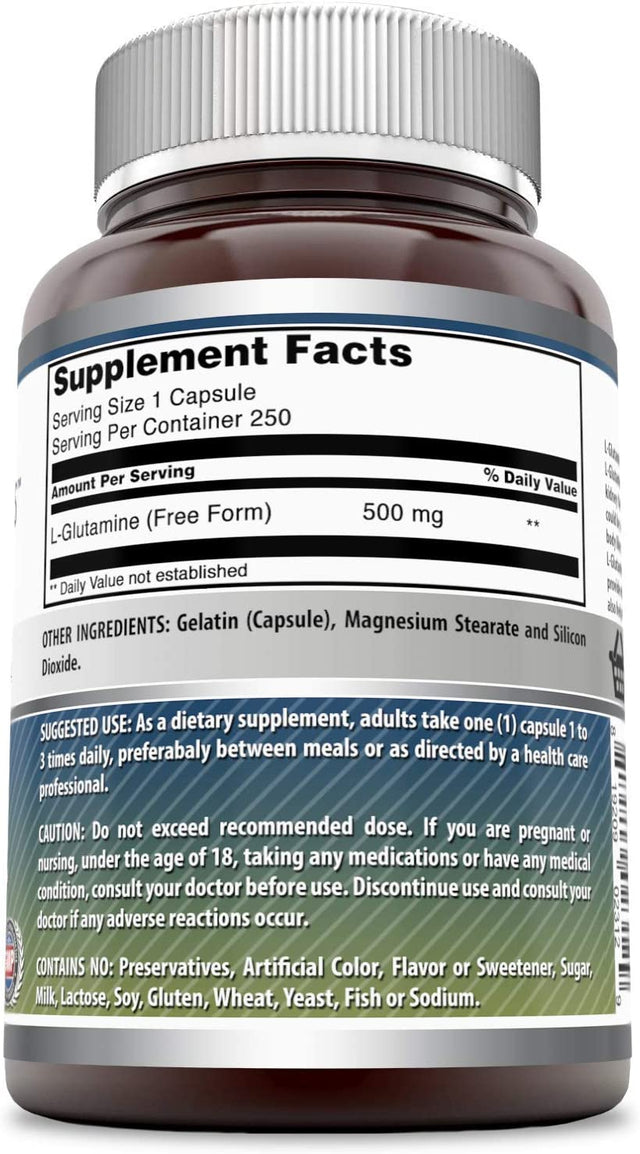 Amazing Formulas L-Glutamine Supplement | 500 Mg | 250 Capsules | Non-Gmo | Gluten Free | Made in USA