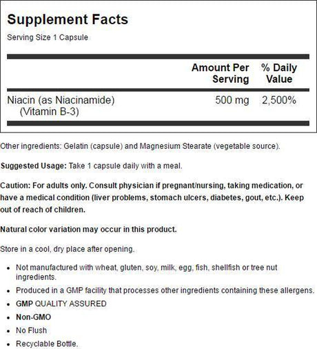 NOW Supplements, Niacinamide (Vitamin B-3) 500 Mg, Energy Production*, 100 Veg Capsules