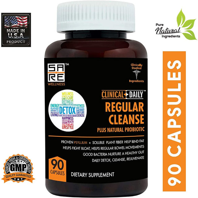 Clinical Daily Colon Cleanse Detox Supplement with Probiotics Glucomannan Bentonite Clay 90 Capsules