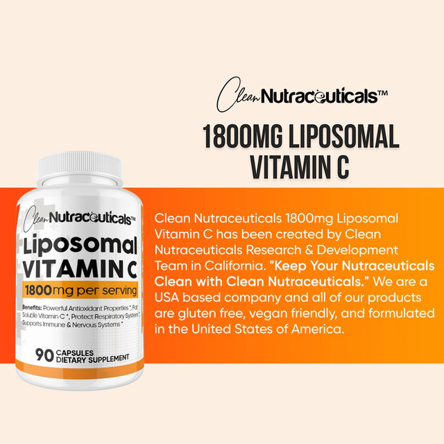 Liposomal Vitamin C Capsules 1800Mg High Absorption VIT C, Immune System & Collagen Booster, Fat Soluble Immunity Support Ascorbic Acid Supplement, 270 Natural Vegan Capsules