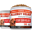 Allergy Relief Dog Treats W/Omega 3 + Pumpkin + Enzymes + Turmeric - Itchy Skin Relief - Immune & Digestive Supplement - Skin & Coat Health - Anti-Itch & Hot Spots -Made in USA