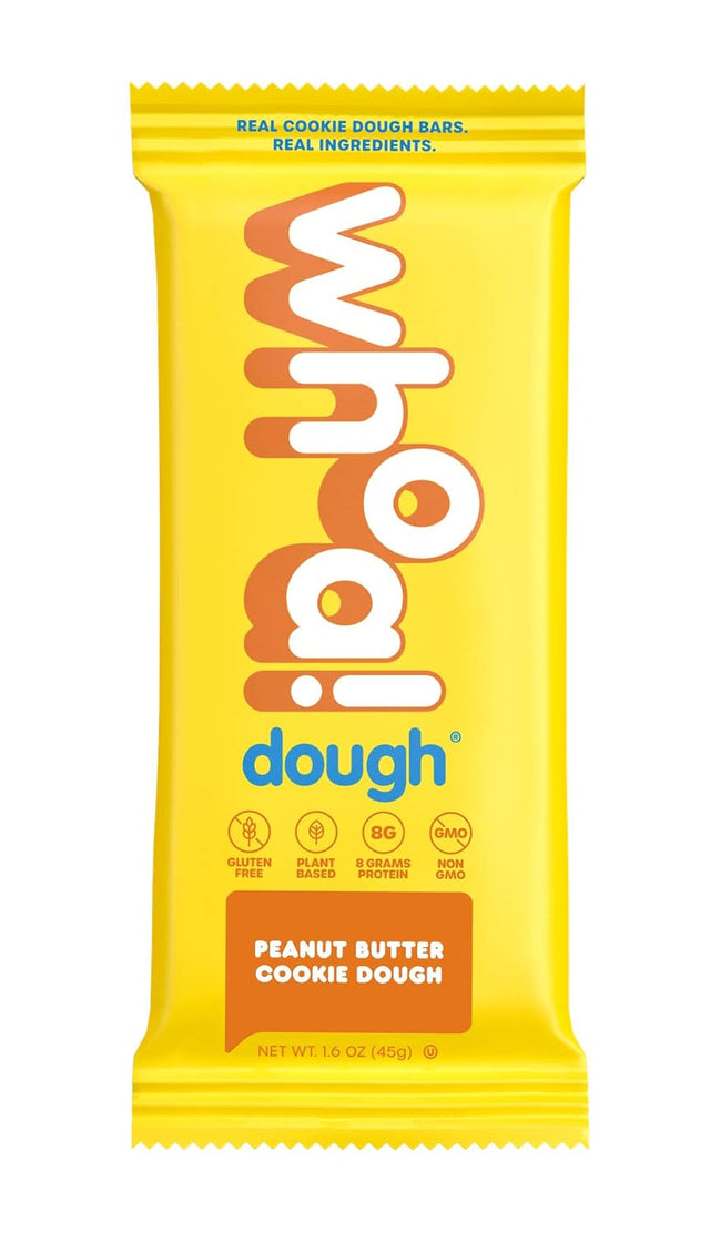 WHOA DOUGH Plant Based Protein Bar, Gluten Free, Dairy Free, Non GMO, Healthy Snacks for Kids and Adults, 8G Protein, 10 Bars (Peanut Butter)