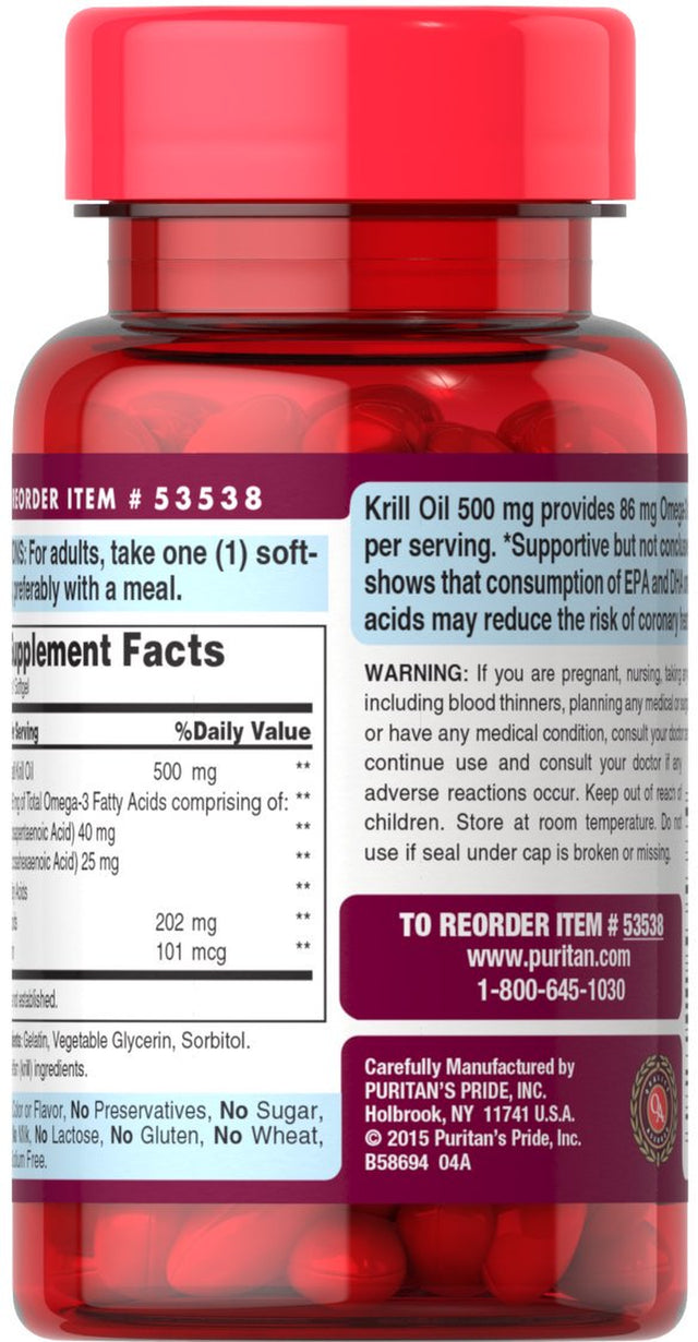 Puritan'S Pride Red Krill Oil 500 Mg (86 Mg Active Omega-3)