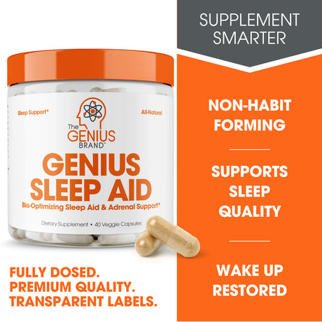 Sleep Aid Melatonin Supplement for Stress, Anxiety Relief Support, Insomnia Relief, Genius Sleep Aid by the Genius Brand