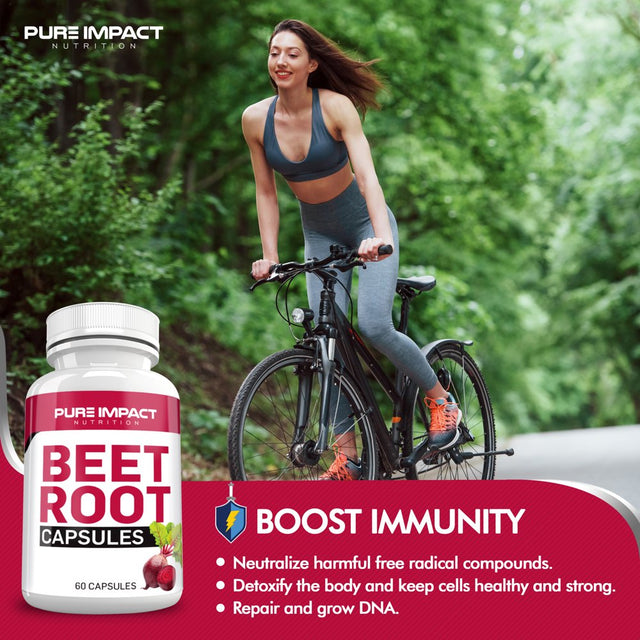 Pure Impact Nutrition Beet Root Capsules Nitric Oxide | Non-Gmo Beet Root Extract 1000Mg Beet Supplement | 60 Beet Capsules | Beetroot Supplement Capsules