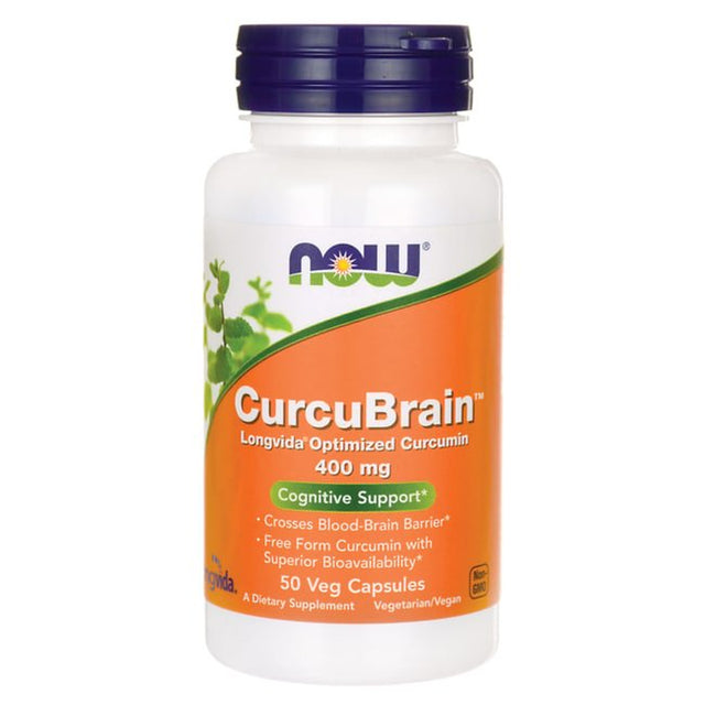 NOW Supplements, Curcubrain™ 400 Mg with Longvida® Optimized Curcumin, 50 Veg Capsules