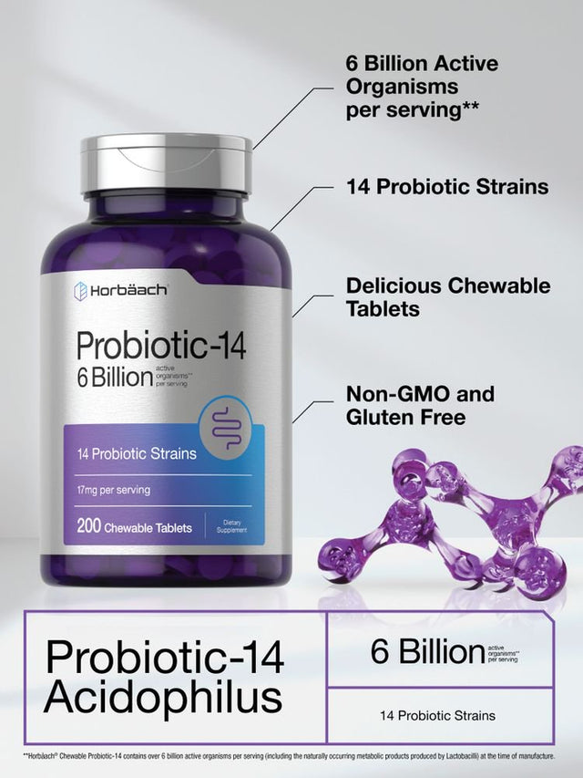 Probiotics 6 Billion Cfus | 200 Vegetarian Chewable Tablets | by Horbaach