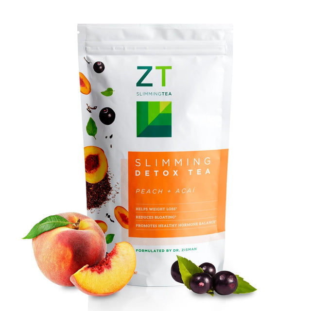 Dr. Zisman ZT Slimming - Peach and Acai Skinny Boost and Detox Tea Blend with Ashwagandha, Rooibos and Acai - 28 Day Accelerate Metabolism Naturally Hormone Balance (28 Tea Bags)