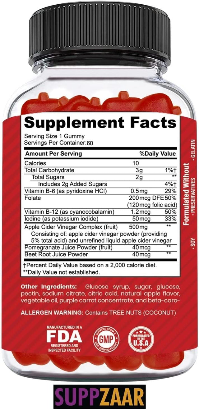 Vegan Apple Cider Vinegar Gummies with the Mother, 500Mg 60 Servings - ACV Gummies for Immune System, Digestion, Natural Detox & Cleanse - Alternative to Apple Cider Vinegar Capsules