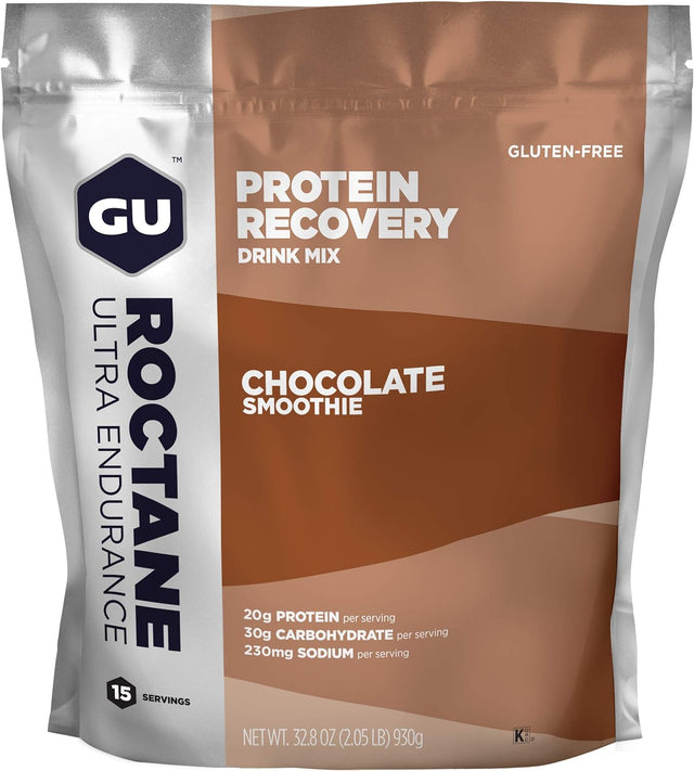 GU Energy Roctane Ultra Endurance Protein Recovery Drink Mix, Guten-Free and Kosher Recovery Support after Any Workout, 15-Serving Pouch, Chocolate Smoothie