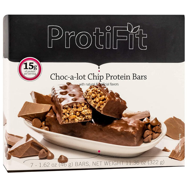 Proti Fit - Low Calorie Snack Bar for Healthy Diets, 15G Protein, Low Carb, Low Sugar, 7 Servings per Box (Choc-A-Lot Chip)