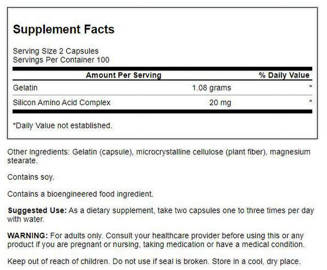 Swanson Gelatin and Silicon - Collagen Proteins Supporting Healthy Hair and Nails - Helps Deliver Vital Minerals for Strong Nails and Thick Hair - 20Mg Silicon and 1.08 Grams Gelatin - (200 Capsules)