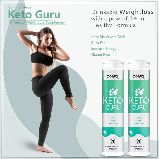 Vokin Biotech Keto Guru Effervescent Water Soluble 20 Tablets for Weight Loss (Pack of 2)