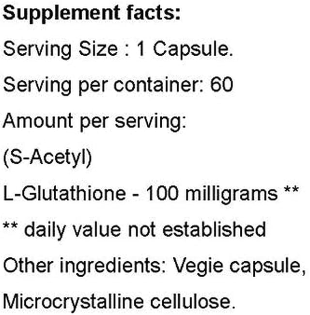 S-Acetyl L-Glutathione 100 Mg.| 60 Vcaps | Non-Gmo | Soy-Free and Gluten Free