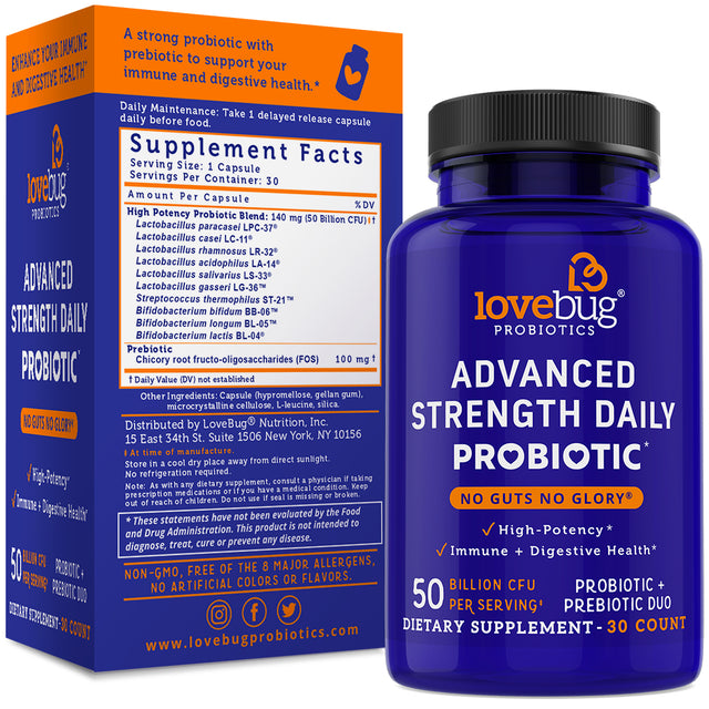 Lovebug Probiotics No Guts No Glory Advanced Strength Daily Probiotic, 30 Count