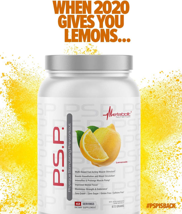 Metabolic Nutrition P.S.P. Physique Stimulating Preworkout 672G Zero Sugar Caffeine Free (Lemonade)