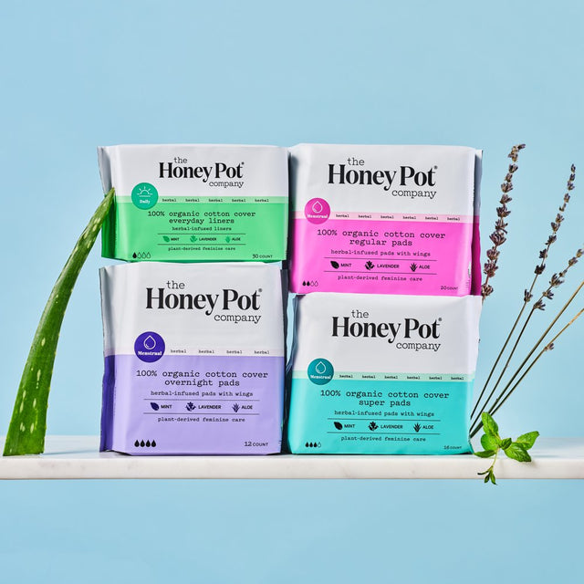 The Honey Pot Company, Herbal Super Pads with Wings, Organic Cotton Cover, 16 Ct.