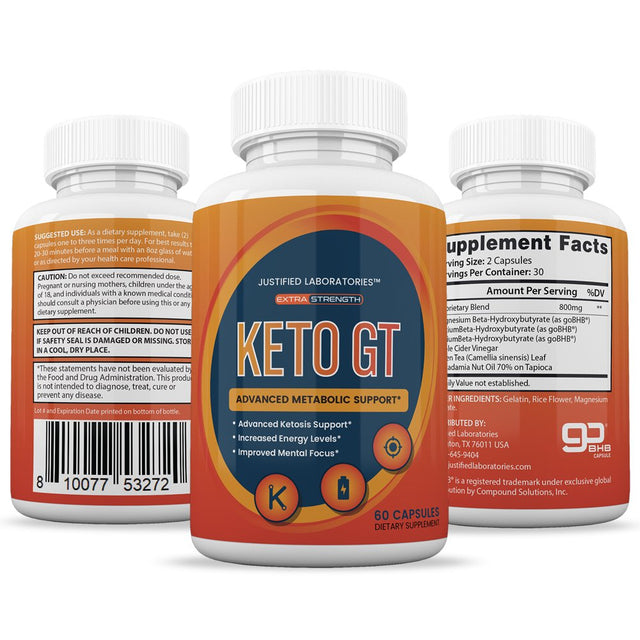 (3 Pack) Keto GT Advanced Includes Apple Cider Vinegar Gobhb Exogenous Ketones Keto Pills Supplement Premium Ketosis Support for Men Women 180 Capsules