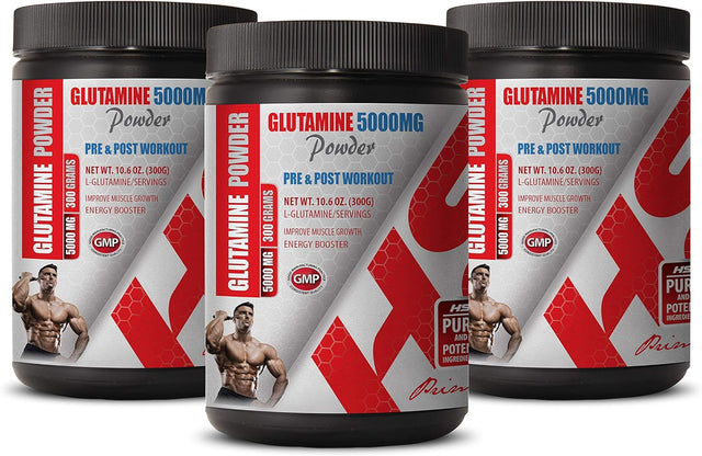 Best Supplement for Muscle Pump - PRE & Post Workout - GLUTAMINE Powder 5000MG - Glutamine Dietary Supplement - 3 Cans 900 Grams