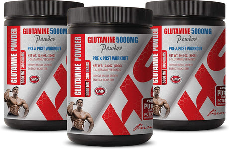 Muscle Recovery after Workout Supplements - PRE & Post Workout - GLUTAMINE Powder 5000MG - Glutamine Powder Bulk Supplements - 3 Cans 900 Grams